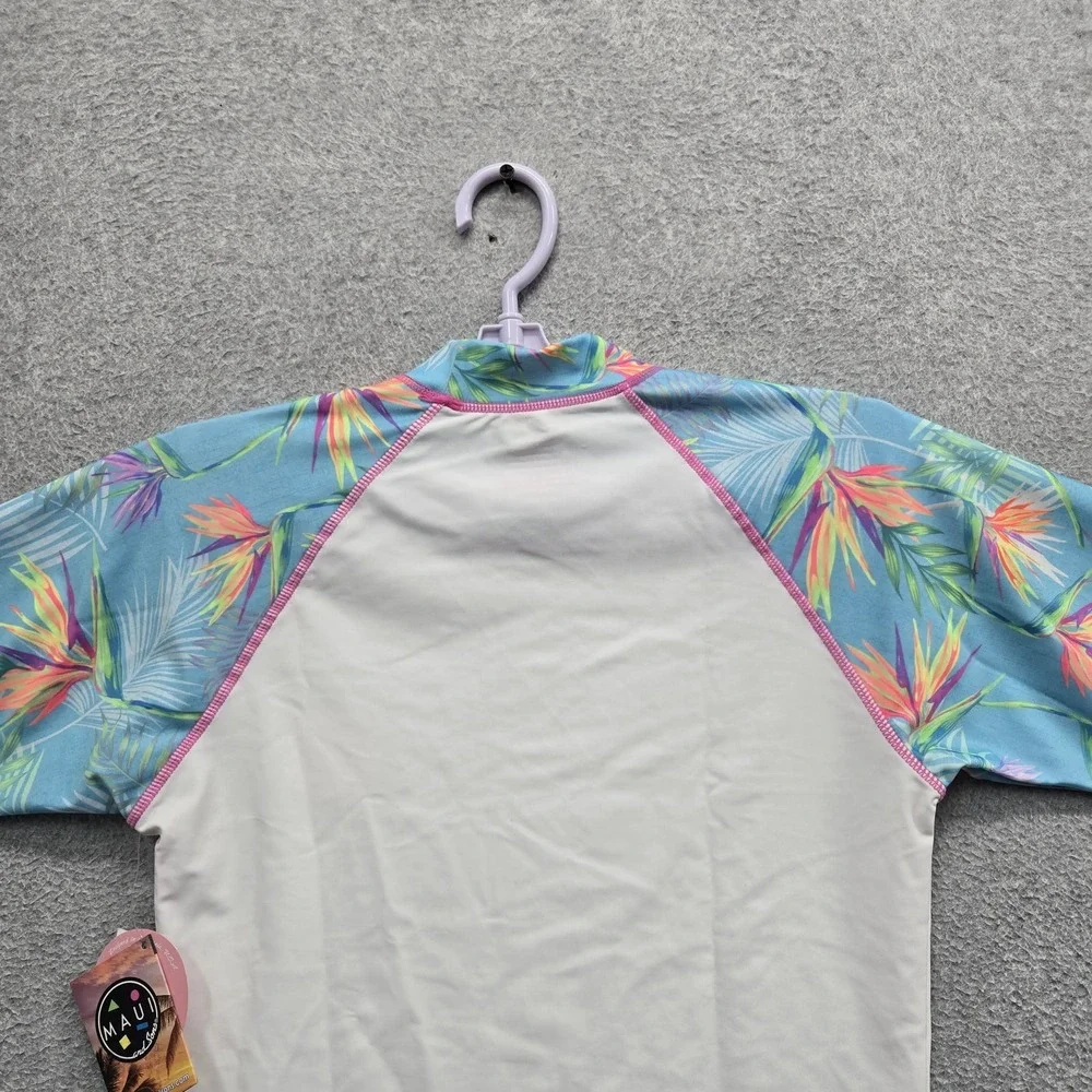 MAUI And Sons Girls Swimwear M (7-9) White Nylon Polyester Rashguard Floral NWT